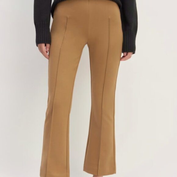 EVERLANE DREAM PANT KICK FLARE TOASTED COCONUT TAN CAMEL ANKLE PINTUCK SEAM PANT - Picture 7 of 16